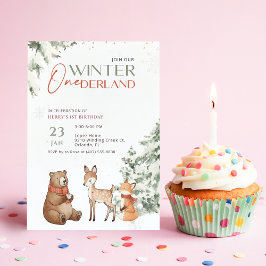 Convite Água-forte de Inverno Animal Onederland Primeiro A