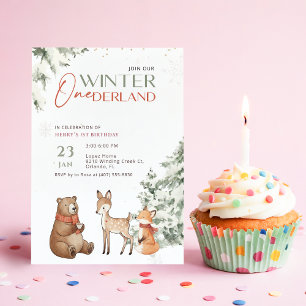 Convite Água-forte de Inverno Animal Onederland Primeiro A