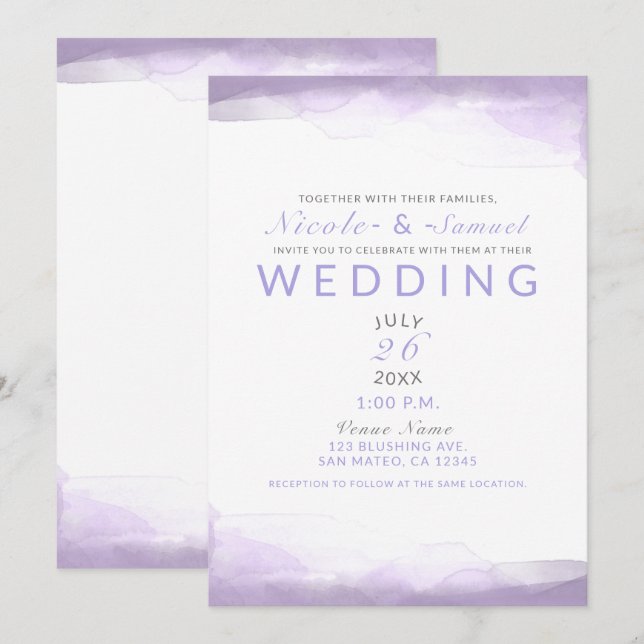 Convite Água-forte de Lavanda Roxa Casamento Moderno Chic (Frente/Verso)