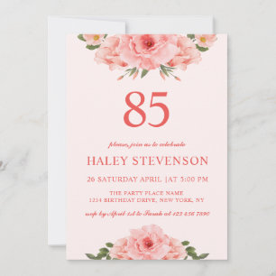 Convite Água-forte Feminina Coral Chic Floral 85 Aniversár