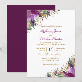 Convite Água-forte Floral Amethisto Brilhante Casamento