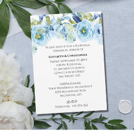 Convite Água-forte Floral Azul Ensaio de Casamento Elegant