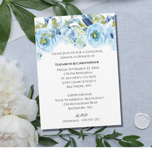 Convite Água-forte Floral Azul Ensaio de Casamento Elegant