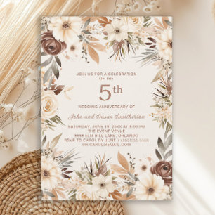 Convite Água-forte Floral Boho Marrom Creme Aniversário de