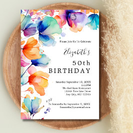 Convite Água-forte Floral Brilhante Aniversário de 50 anos
