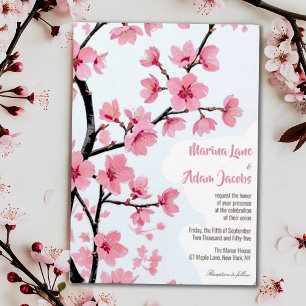 Convite Água-forte Floral de Cerejeira Rosa Casamento