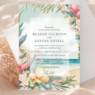 Convite Água-forte Floral de Folhagem de Praia para Casame