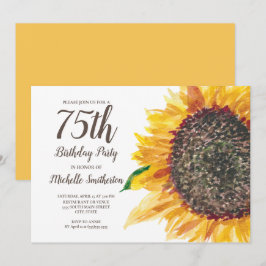 Convite Água-forte Floral de Girassol Branco Aniversário d