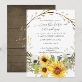 Convite Água-forte Floral de Girassol Rústico Salve a Data