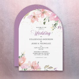 Convite Água-forte Floral de Lavanda Rosa Casamento