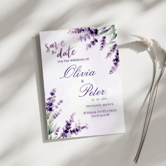 Convite Água-forte Floral de Lavanda Salve a Data