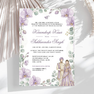 Convite Água-forte Floral de Orquídea Lavanda Casamento Si
