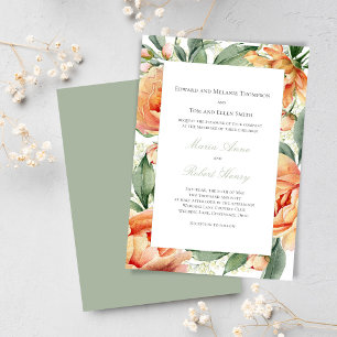 Convite Água-forte Floral de Pêssego Suíte de Casamento El