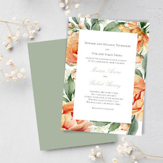 Convite Água-forte Floral de Pêssego Suíte de Casamento El