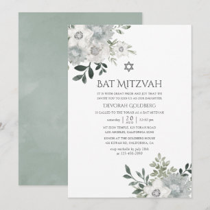 Convite Água-forte Floral de Salvia Prata Bat Mitzvah