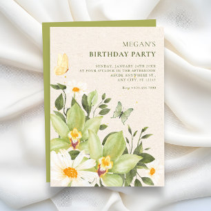 Convite Água-forte floral floresce aniversário