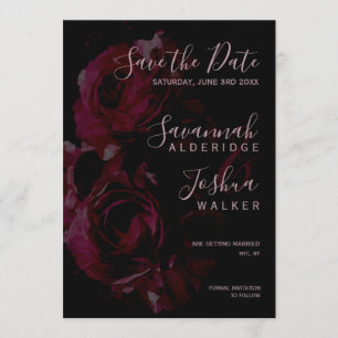 Convite Água-forte Floral Preta Casamento Salve a Data