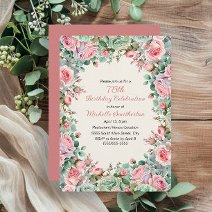 Convite Água-forte Floral Rosa Verde Menta Aniversário de
