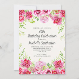 Convite Água-forte Floral Verde Rosa Aniversário de 60 ano