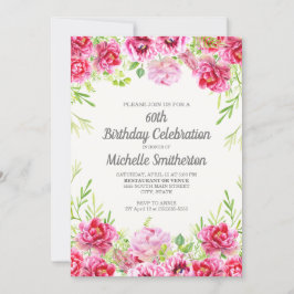 Convite Água-forte Floral Verde Rosa Aniversário de 60 ano