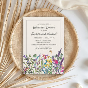 Convite Água-forte Flores Silvestres Creme Casamento Rústi