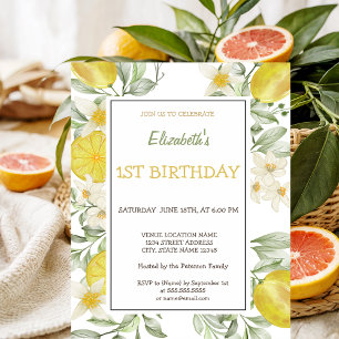 Convite Água-forte Limões Flores Aniversário