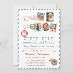 Convite Água-forte Papai Noel BebêPólo Norte Festa de Bebê