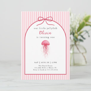 Convite Água-forte Rosa Água-viva Laço Menina 1º Aniversár