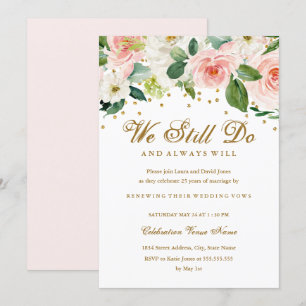 Convite Água-forte Rosa Dourado Renovação de Votos Anivers