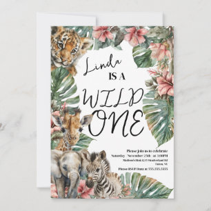 Convite Água-forte Safari Fera Um Bebê Animais Aniversário