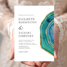 Convite Água-marinha Ágata Azul-turquesa Dourado Casamento