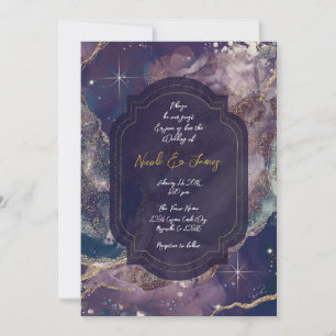 Convite Água-marinha Azul Berry Dourado Celestial Casament