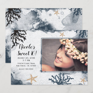 Convite Água Marinha Azul Coral Aquarela Doce Foto 16