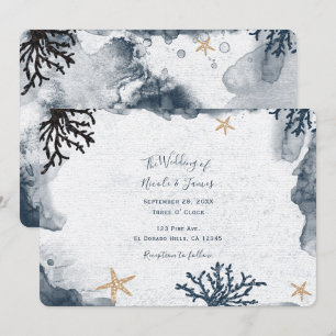 Convite Água-marinha Coral Náutico Azul Aquarela Festa Ele