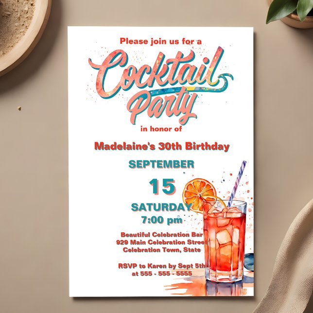 Convite Água-marinha e Coral Festa de Coquetéis Refrescant (Criador carregado)