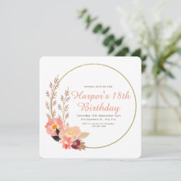 Convite Água-marinha Floral Rosa Dourada Minimalista Anive