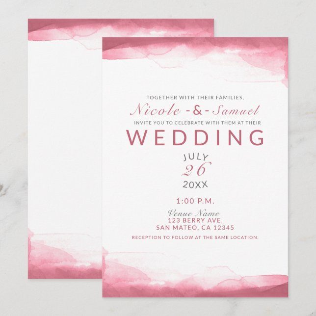 Convite Água-marinha Rosa Mauve Moderno Casamento Chic (Frente/Verso)