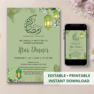 Convite Água-marinha Verde Esmeralda e Iftar do Ramadan em