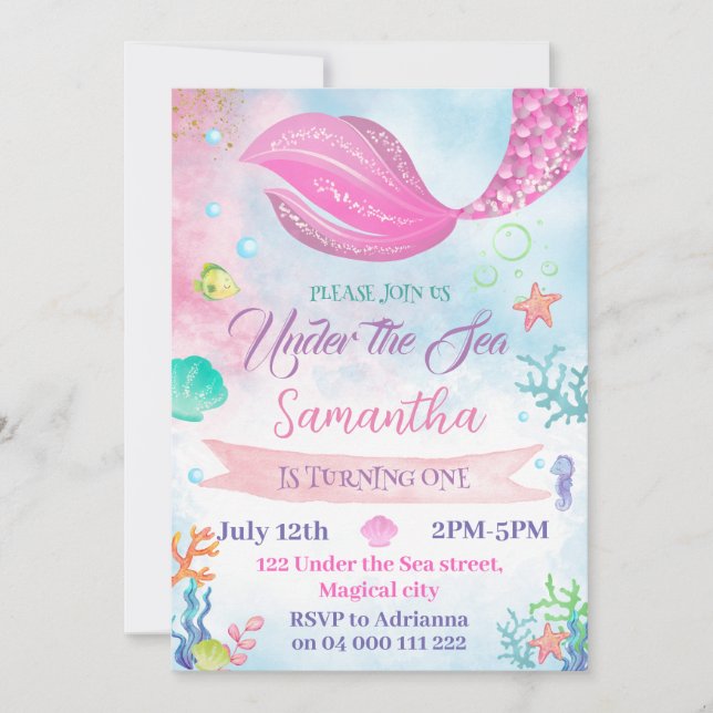 Convite Água Sereia 1rua segundo 3º 5 Aniversário (Frente)