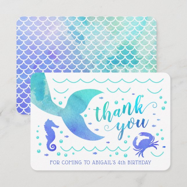 Convite Água Telha Aquarela Sob o Mar Fada Obrigada (Frente/Verso)