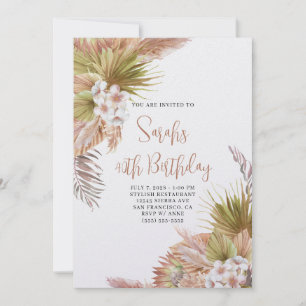 Convite Água-tinta Boho Bege Floral 40º Aniversário