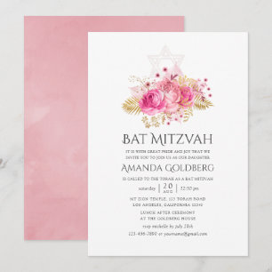Convite Água tropical rosa e dourada Rosa Watercolor Bat M