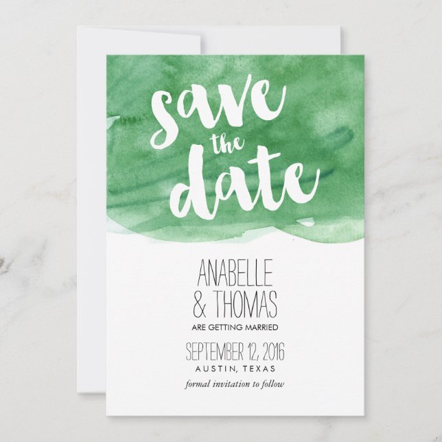 Convite Água verde Casamento Salve a Data em Aquarela (Frente)