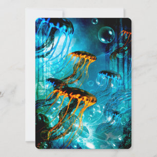Convite Água-viva incrível em um mundo subaquático fant