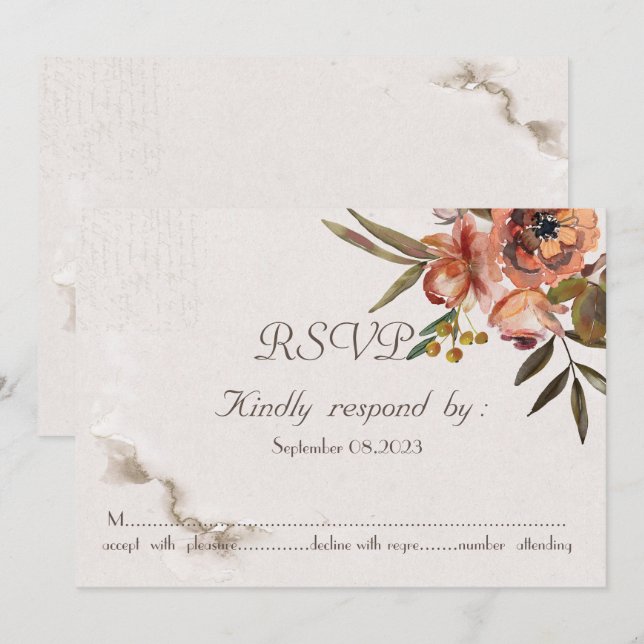 Convite Água-viva Outono Flores RSVP  (Frente/Verso)