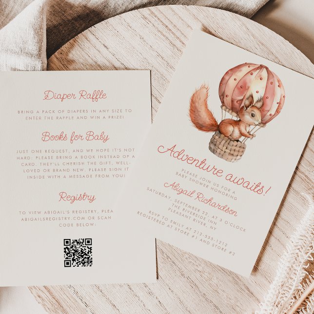 Convite Aguarda o Chá de fraldas de Código QR do Esquilo d (Criador carregado)