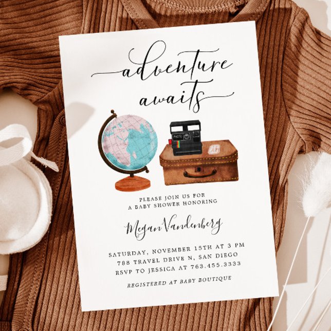 Convite Aguardam a Aventura do Chá de fraldas viagem (Criador carregado)