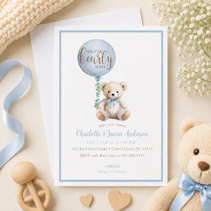 Convite Aguardar Brilhante Chá de fraldas do Urso Azul de 
