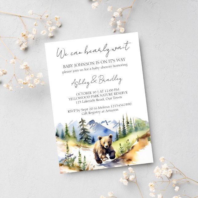 Convite Aguardar cedo a aventura do filhote espera chá de  (Bearly wait adventure awaits baby shower template invitation instant download cute bear cub forest)