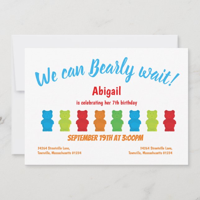 Convite Aguarde Aniversário do Garoto do Urso Gummy (Frente)